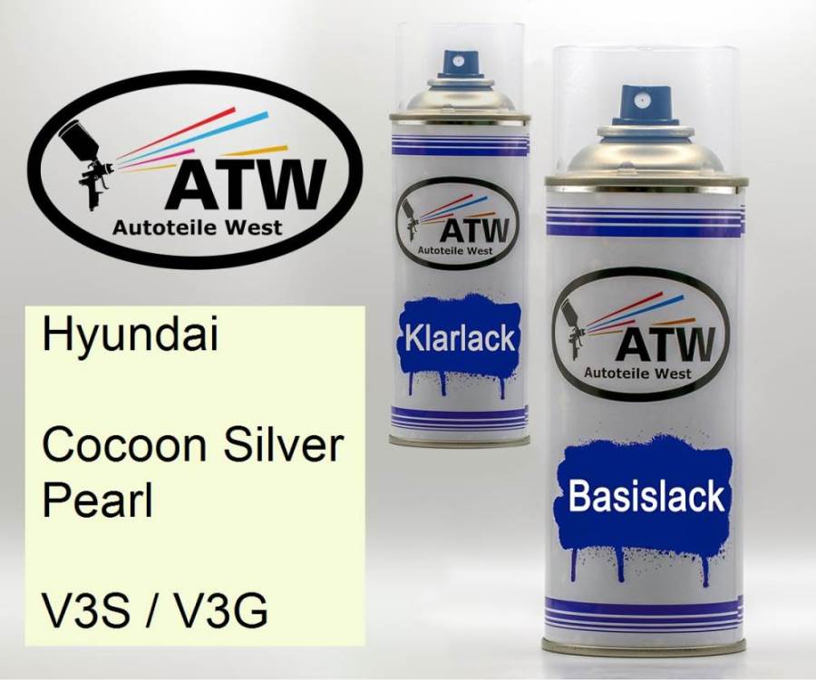 Hyundai, Cocoon Silver Pearl, V3S / V3G: 400ml Sprühdose + 400ml Klarlack - Set, von ATW Autoteile West.